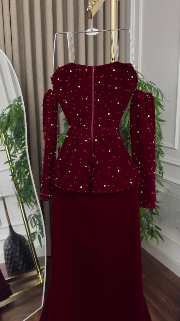 فستان مخملي خمري