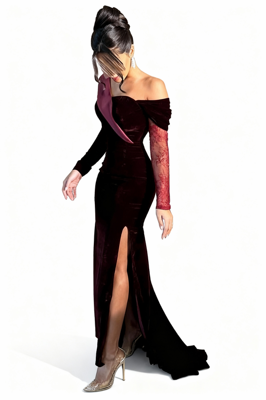 فستان بورغندي مخمل