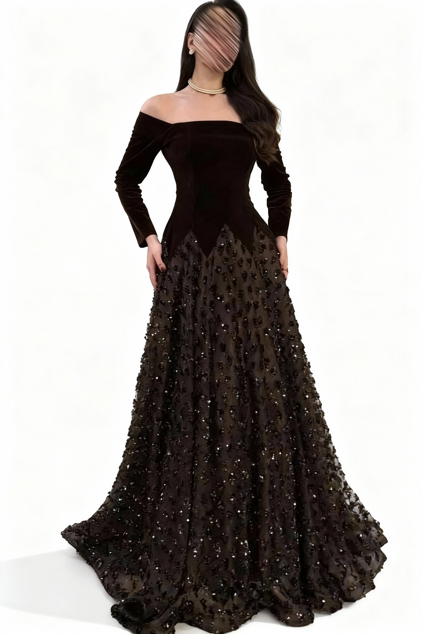 فستان بني مخمل