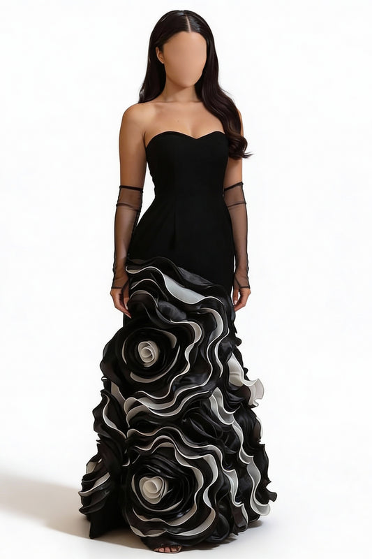 فستان أسود بتفاصيل ورد