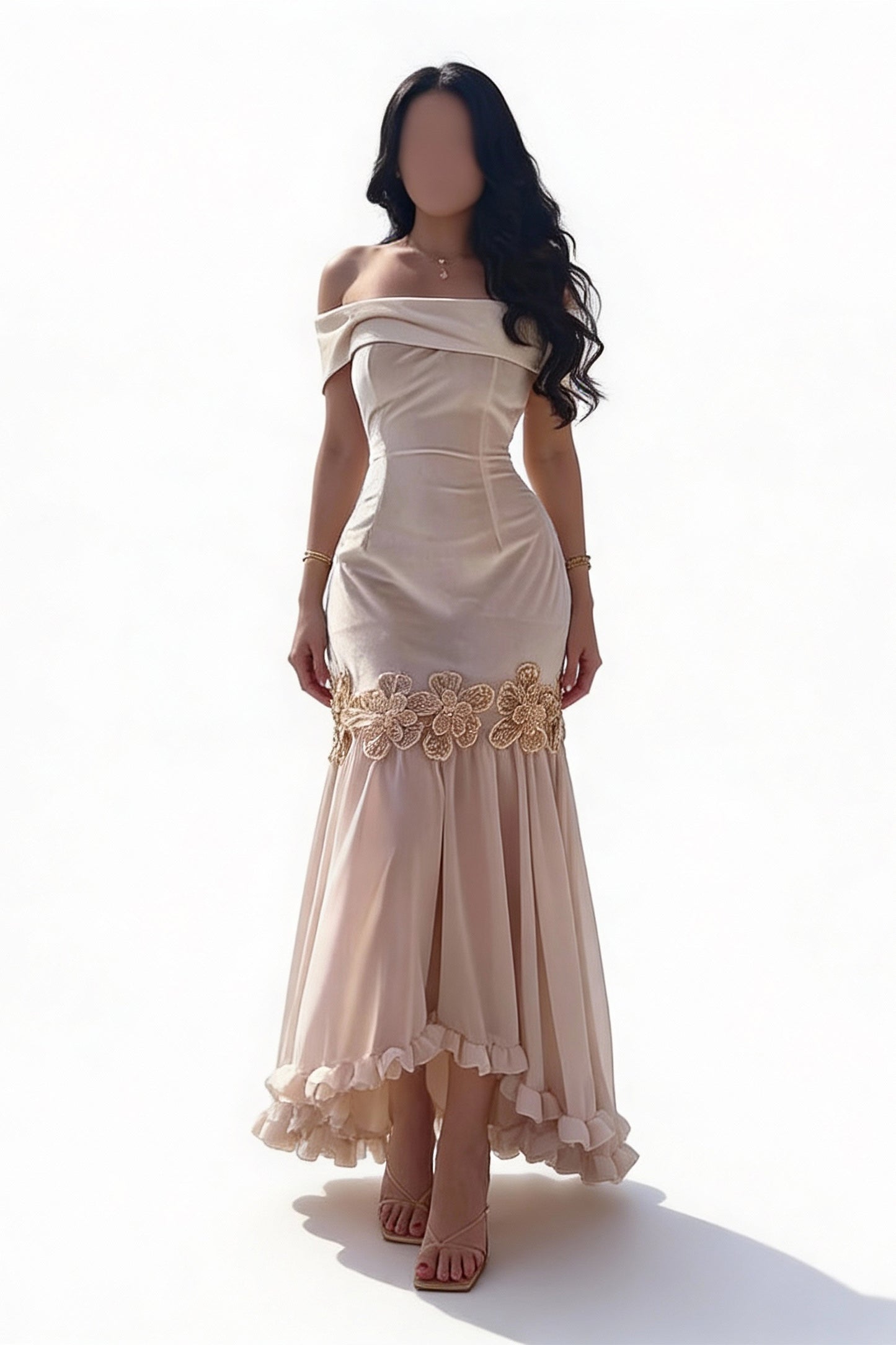 فستان كريمي بزهر