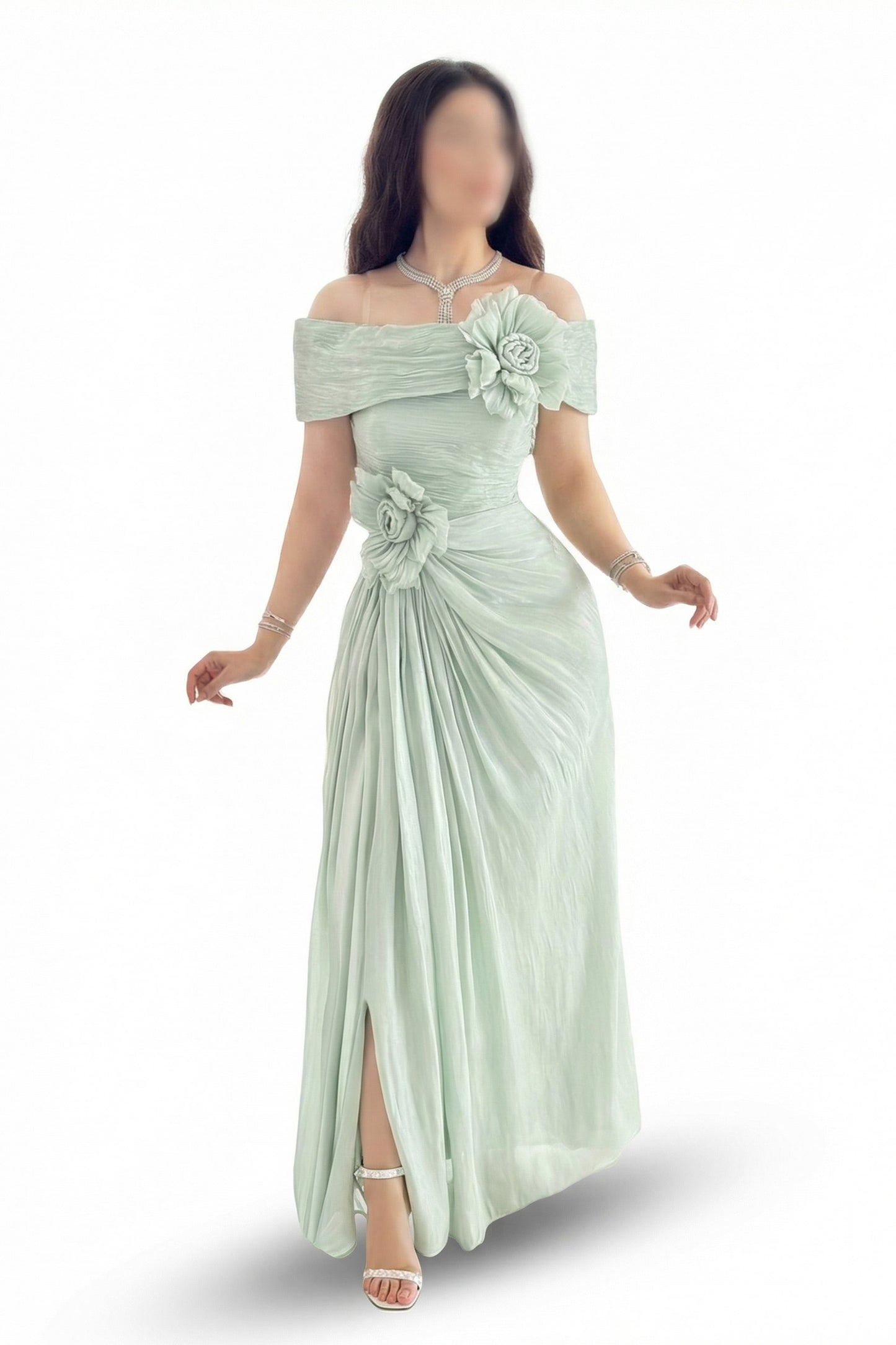 فستان سهرة ورد تفاحي