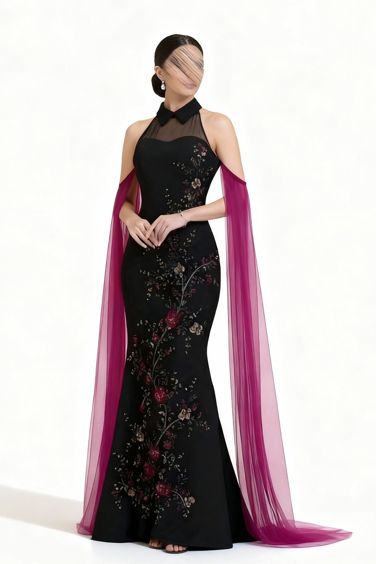 فستان أسود بتفاصيل الزهر