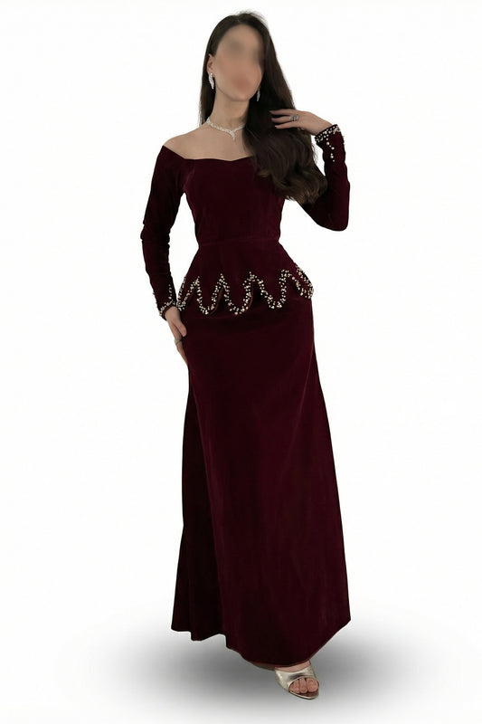 فستان مخمل عودي