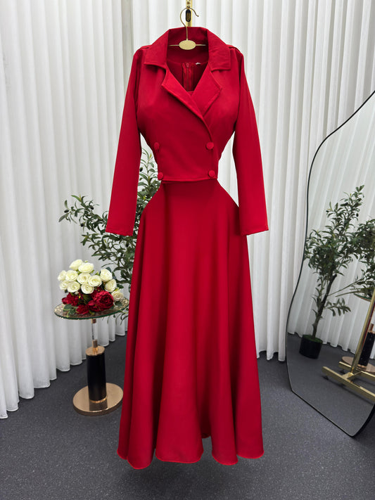 فستان احمر بجاكيت خارجي