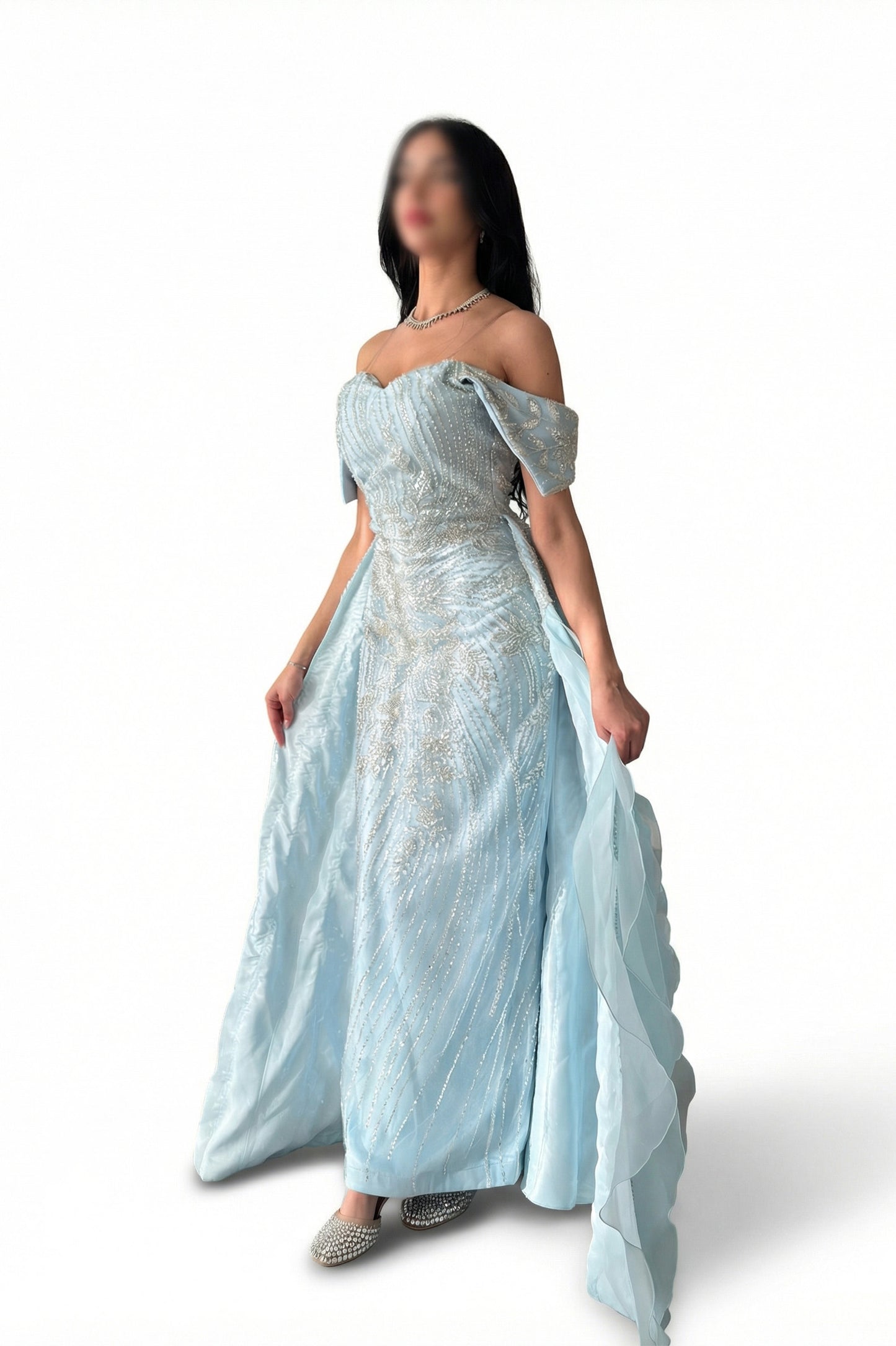 فستان فيروزي مموج