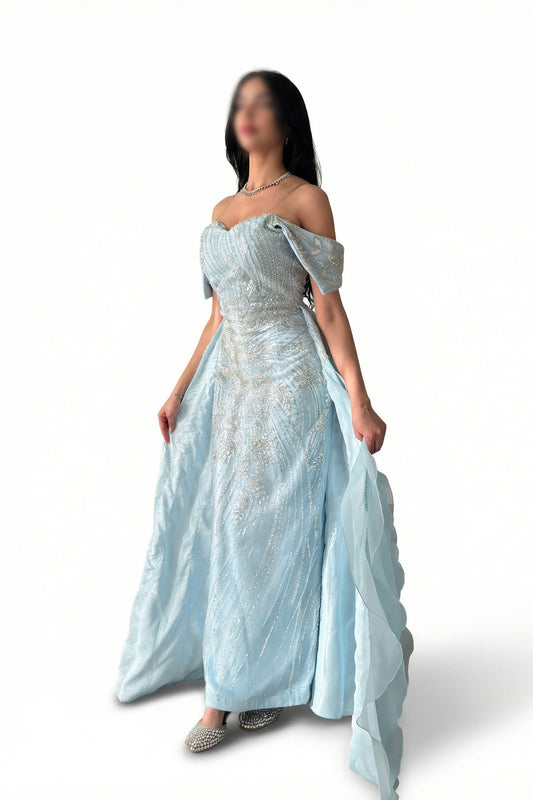 فستان فيروزي مموج