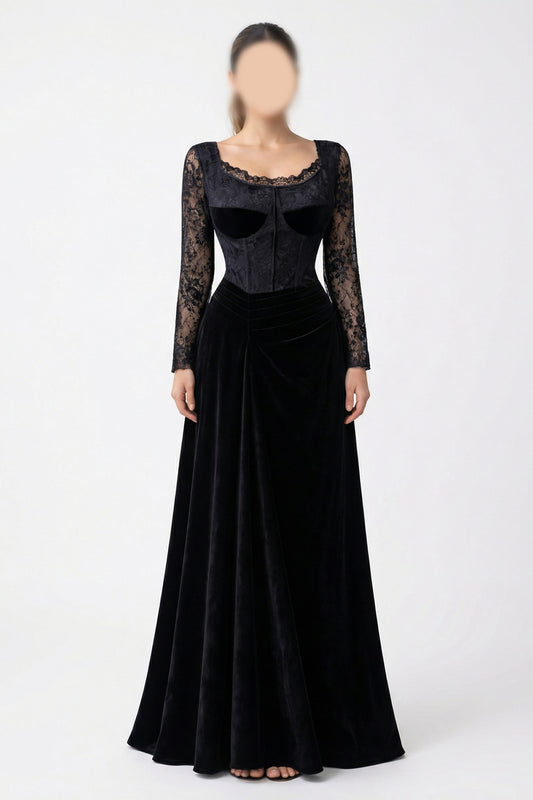 فستان اسود بدانتيل عصري