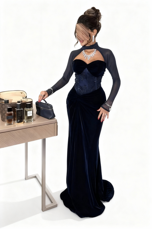 فستان كحلي مخمل