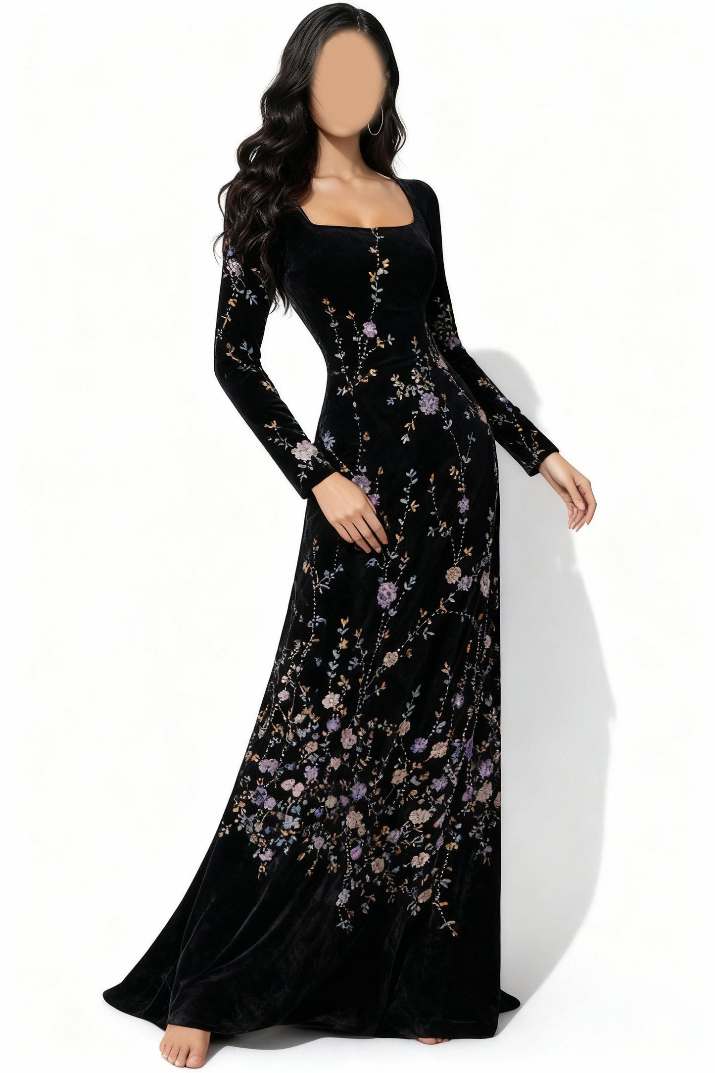 فستان أسود بزهور جذابة
