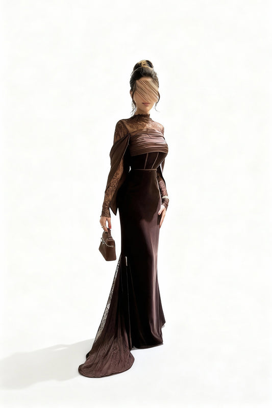 فستان بني مخمل