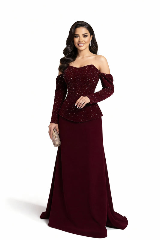 فستان مخملي خمري