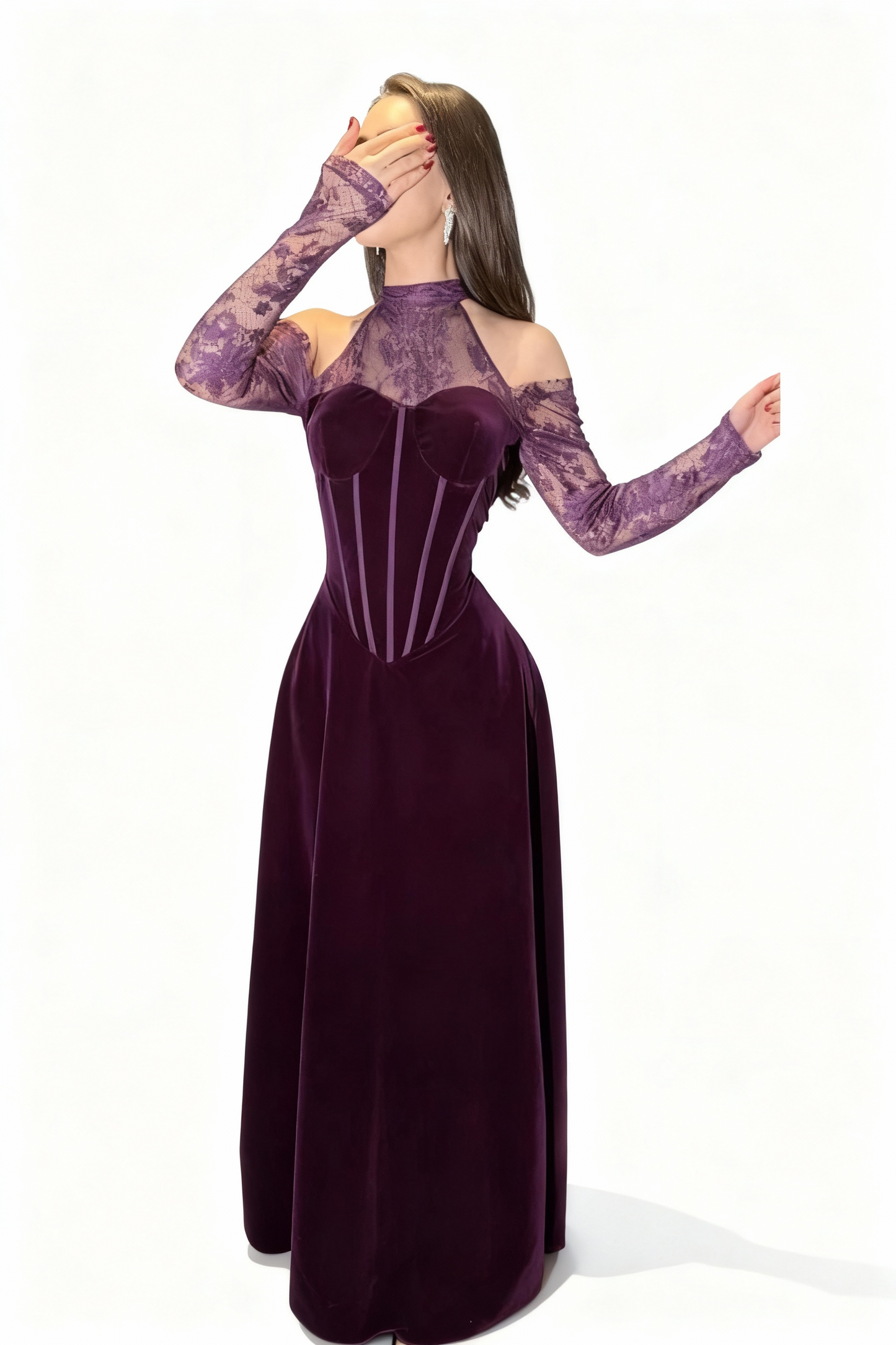 فستان عنابي مخملي