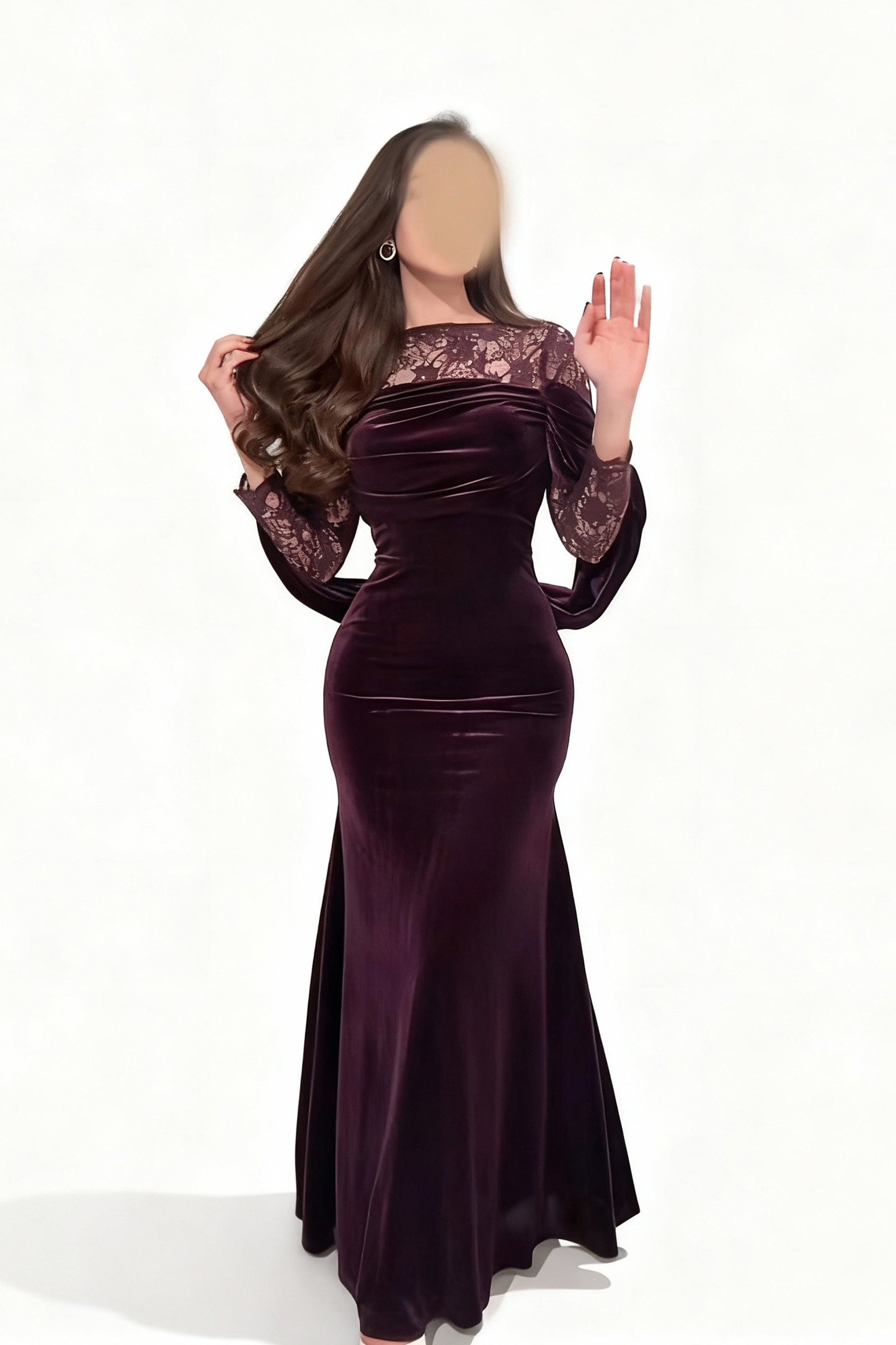 فستان عنابي مخمل