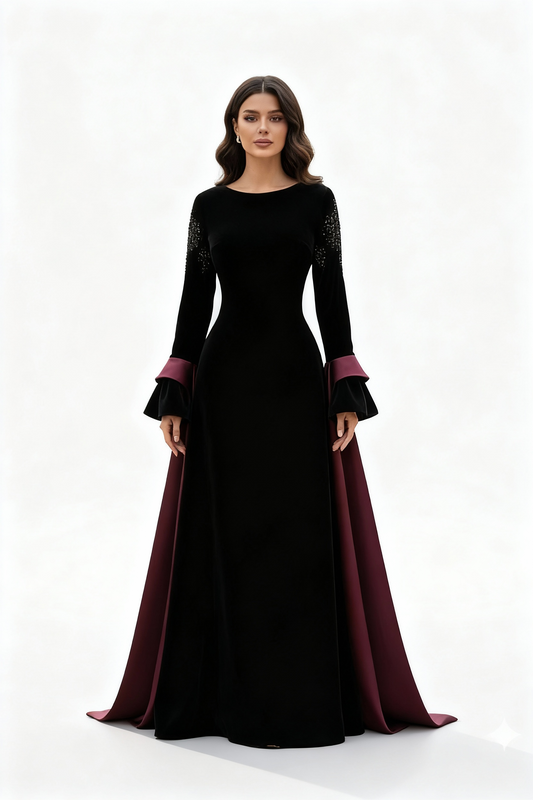 فستان أسود مخملي