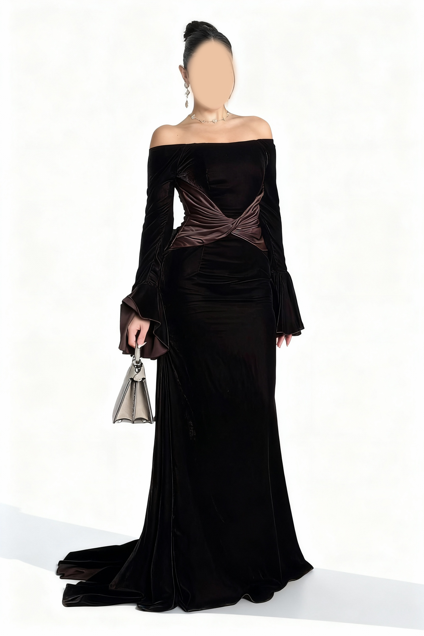 فستان بني مخمل انيق