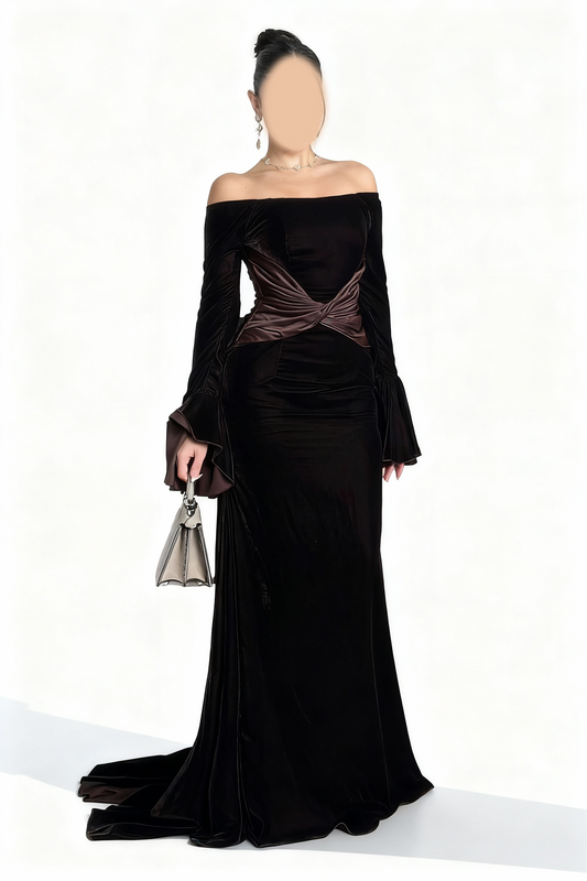 فستان بني مخمل انيق