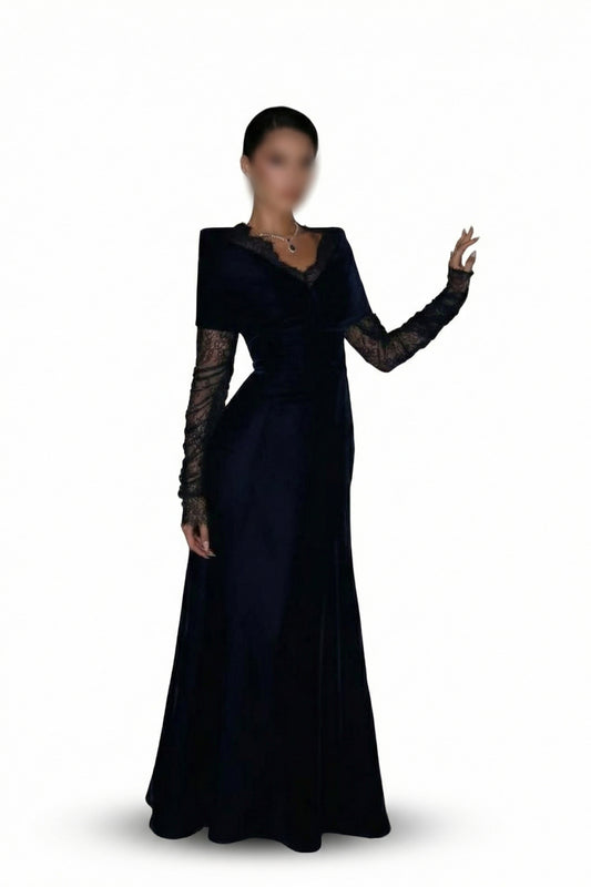 فستان كحلي مخملي