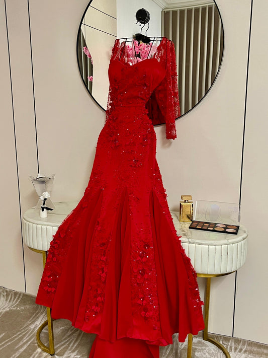 فستان احمر مشجر