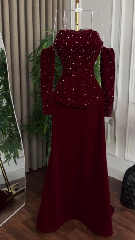 فستان مخملي خمري