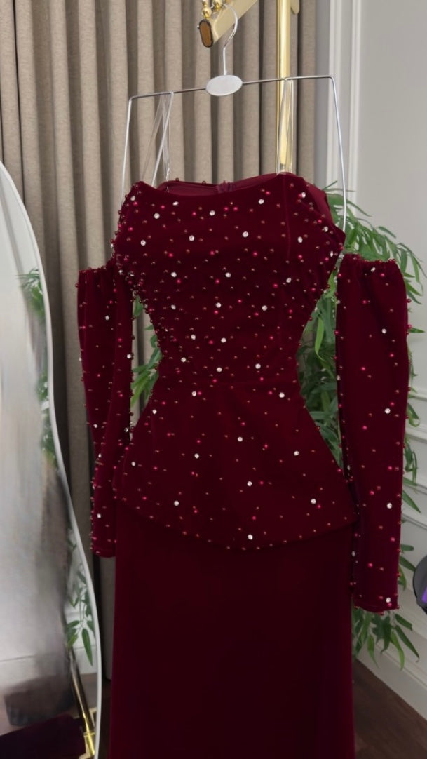 فستان مخملي خمري