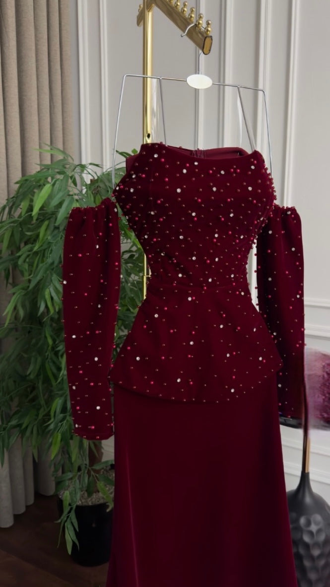 فستان مخملي خمري