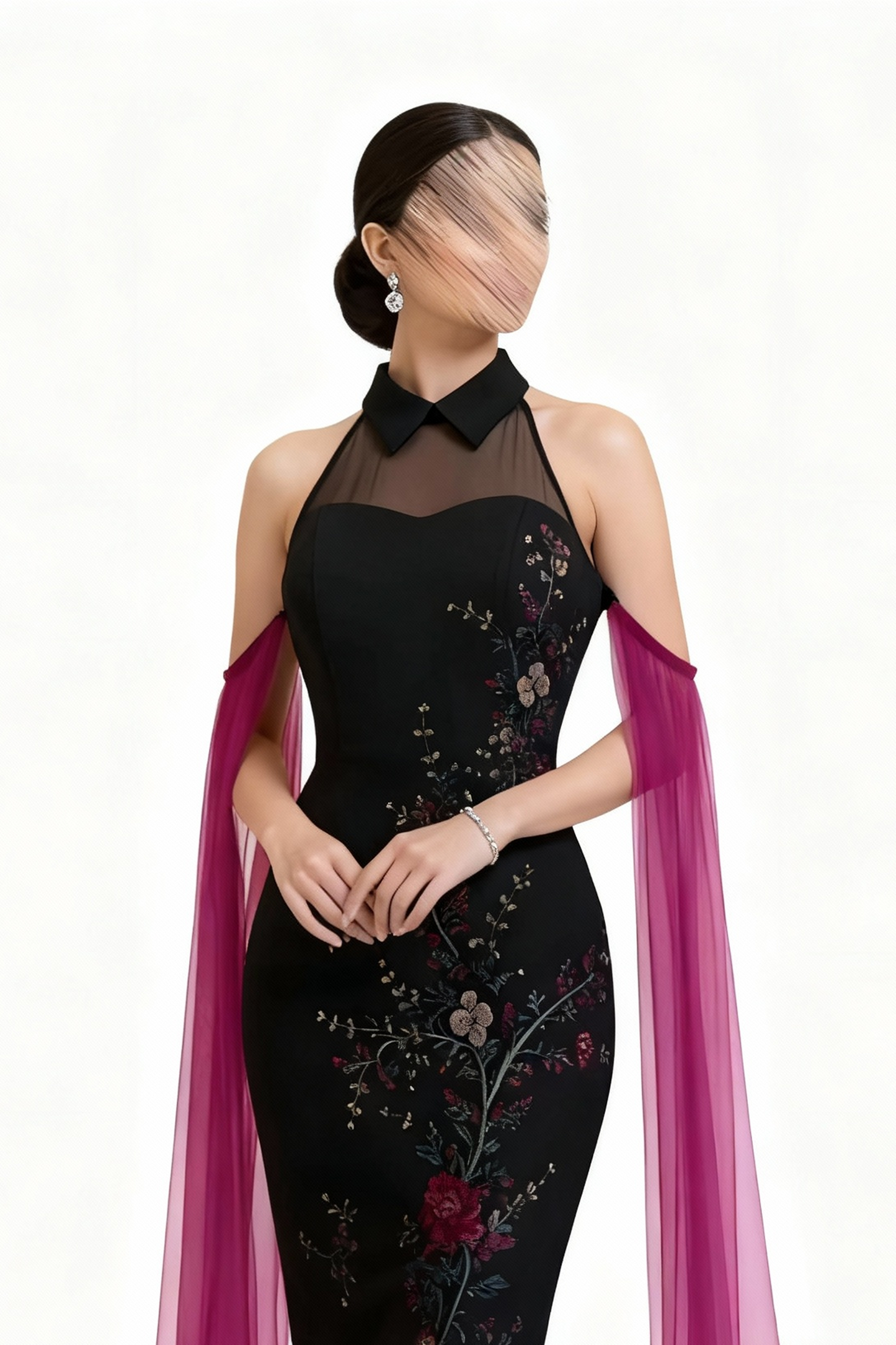 فستان أسود بتفاصيل الزهر