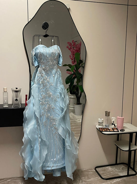 فستان فيروزي مموج