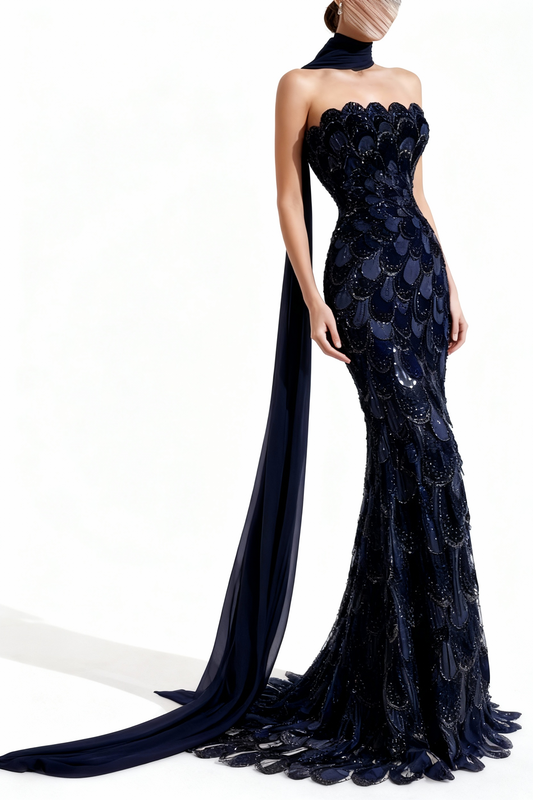 فستان كحلي مخملي