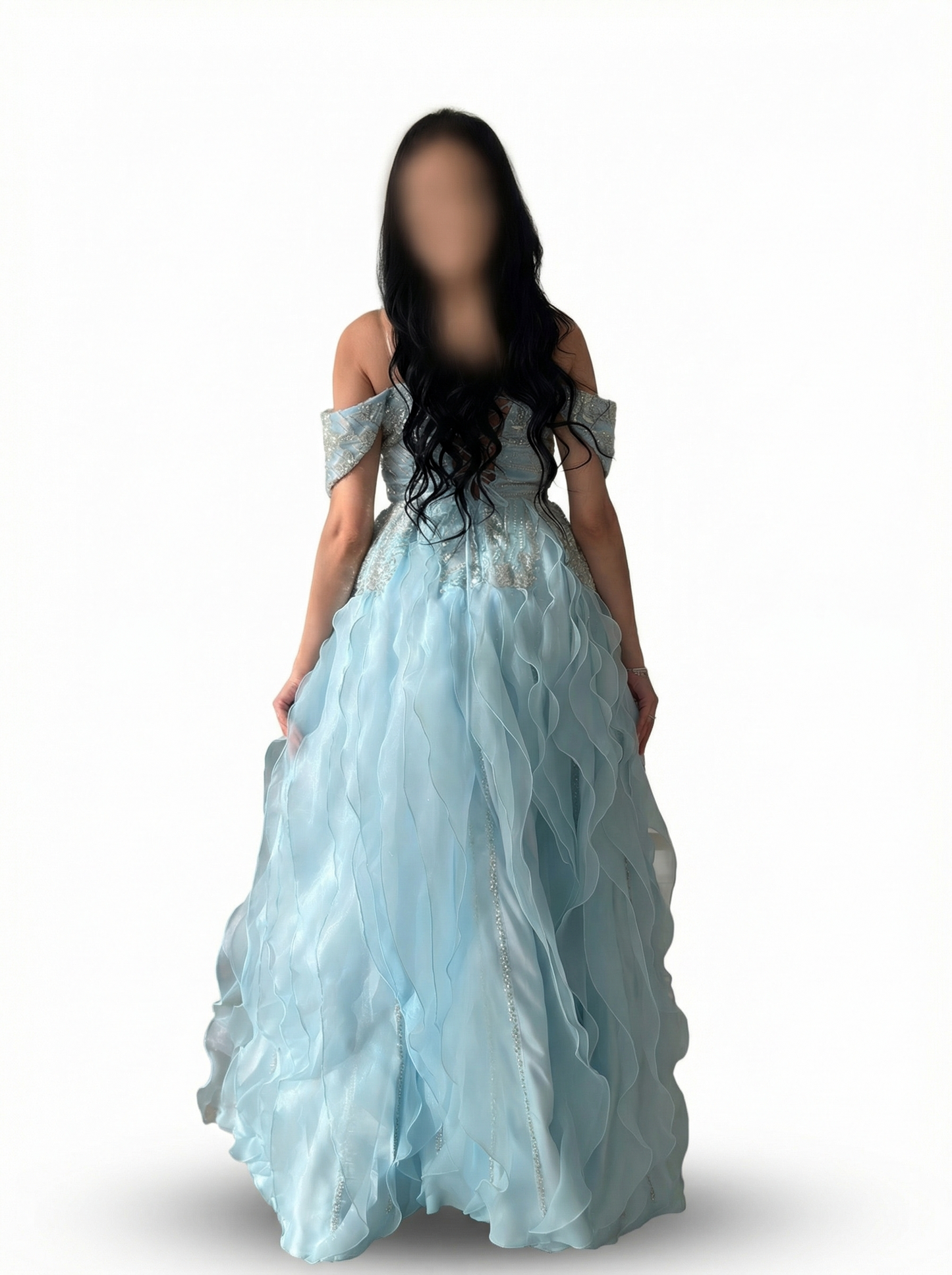 فستان فيروزي مموج