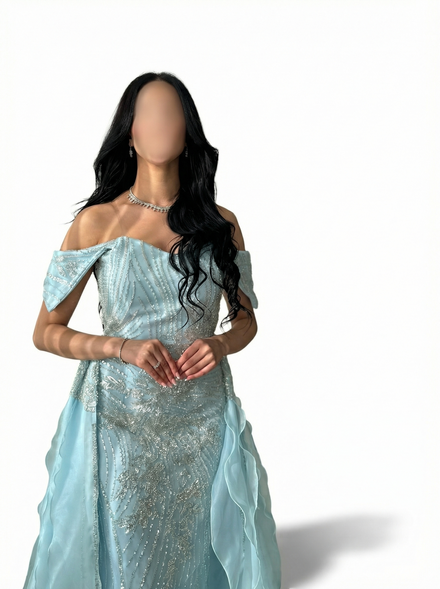 فستان فيروزي مموج