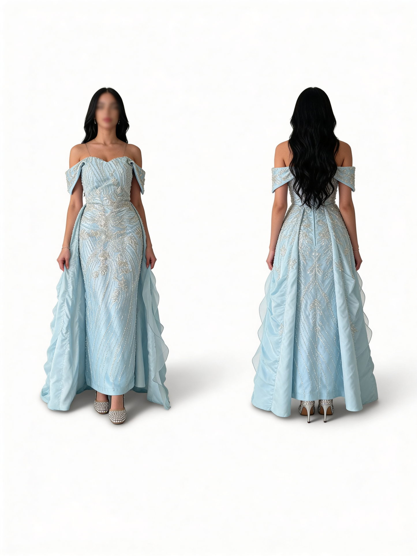 فستان فيروزي مموج