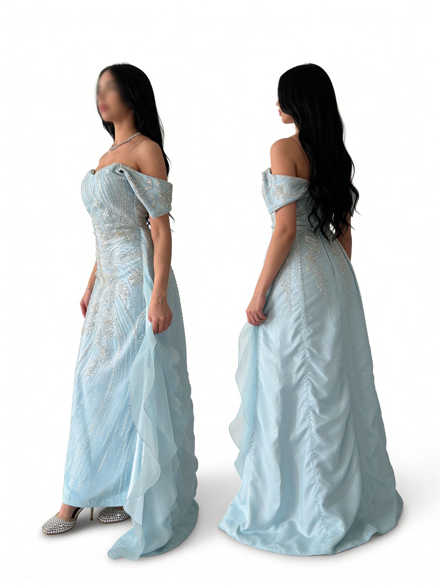 فستان فيروزي مموج