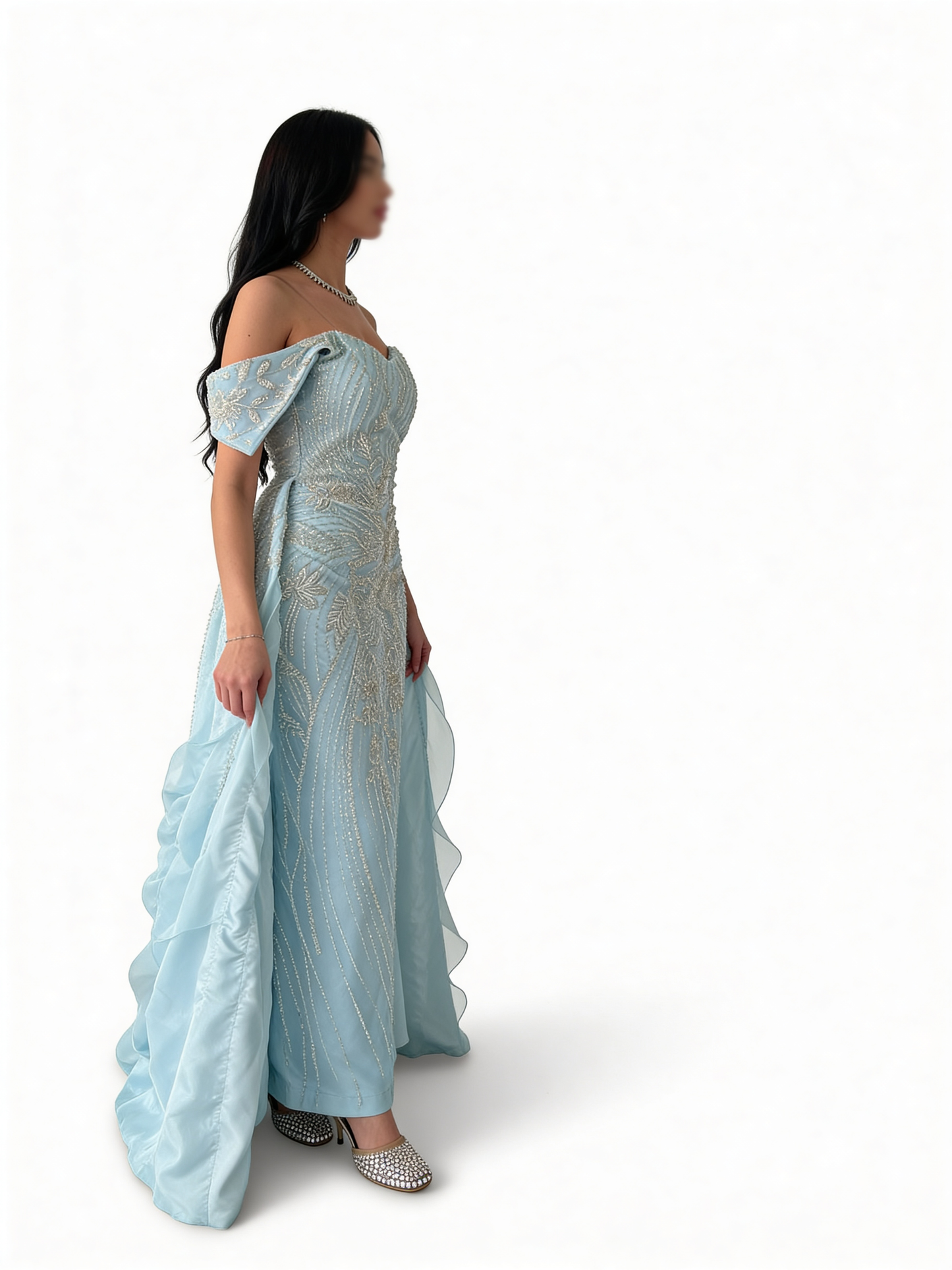 فستان فيروزي مموج