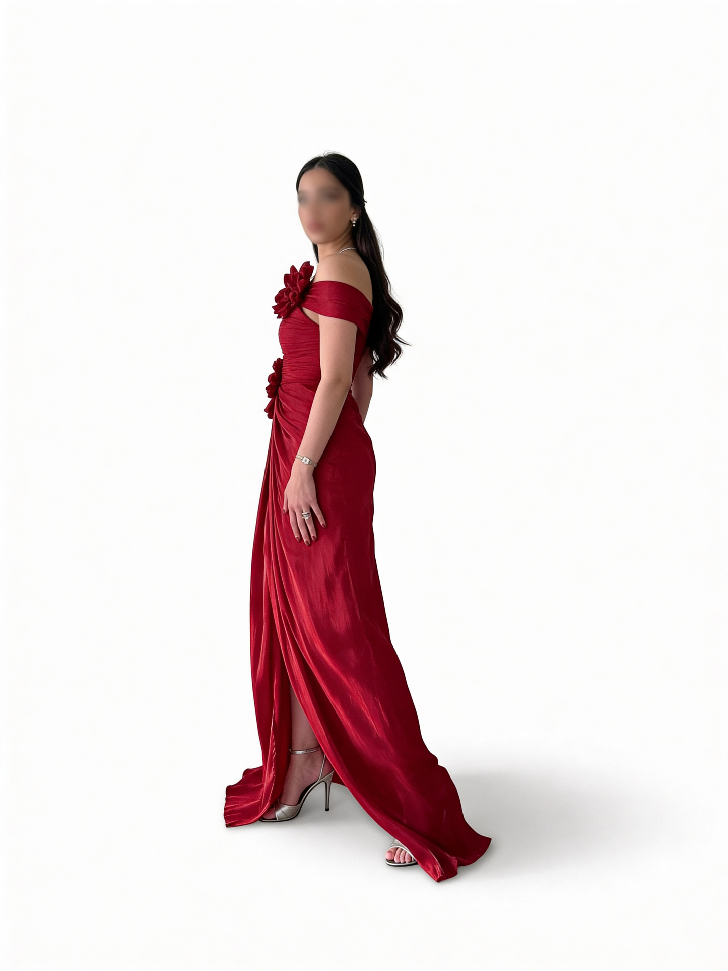 فستان سهرة ورد أحمر