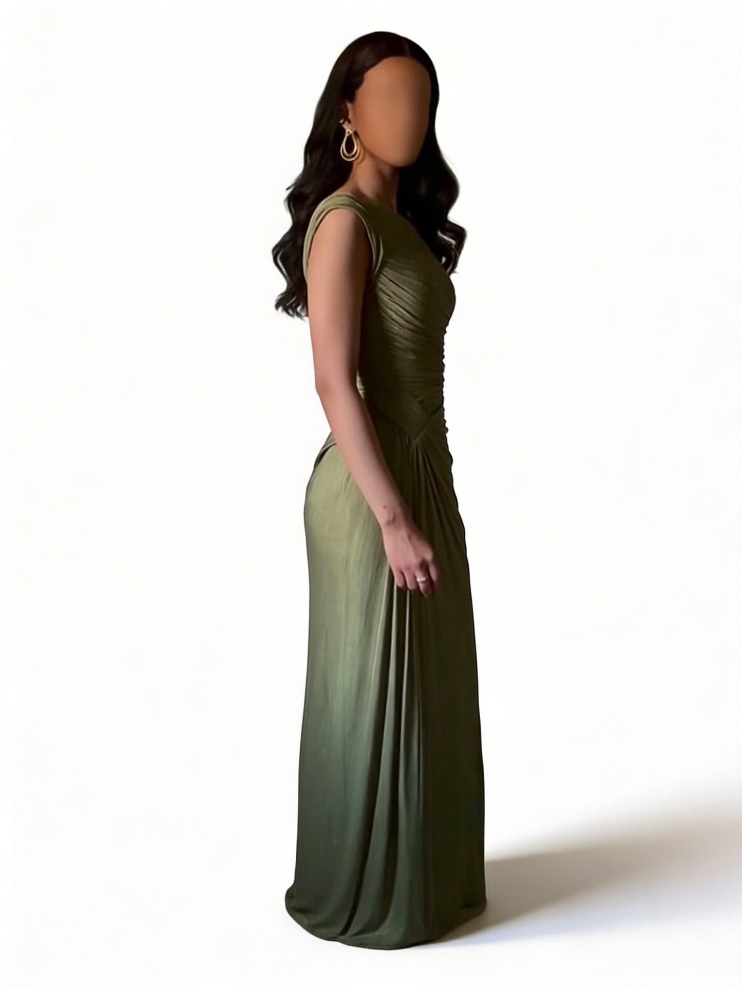 فستان سهرة بلمعة ذهبية أخضر زمردي فاخر