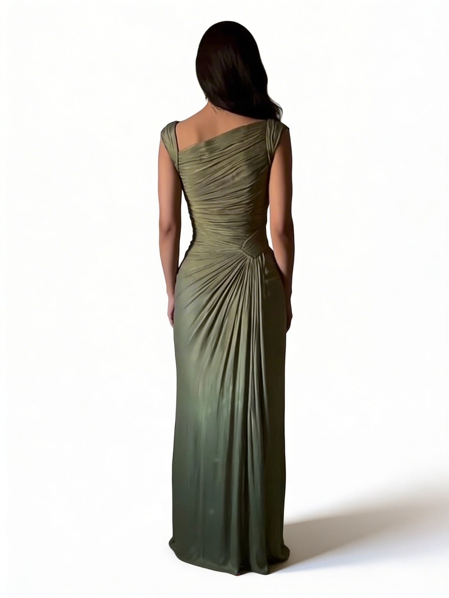 فستان سهرة بلمعة ذهبية أخضر زمردي فاخر